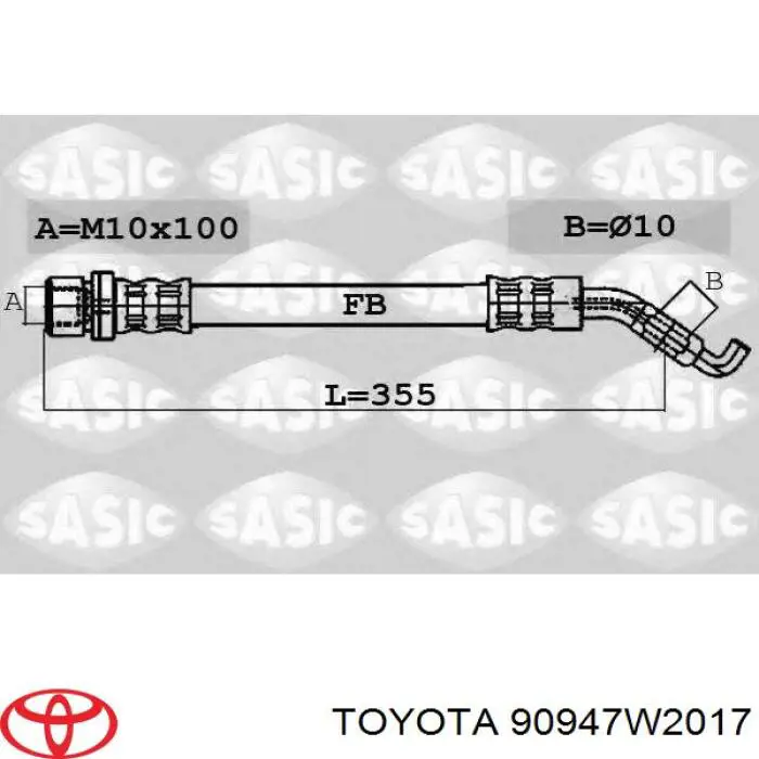 90947W2017 Toyota шланг гальмівний задній, правий