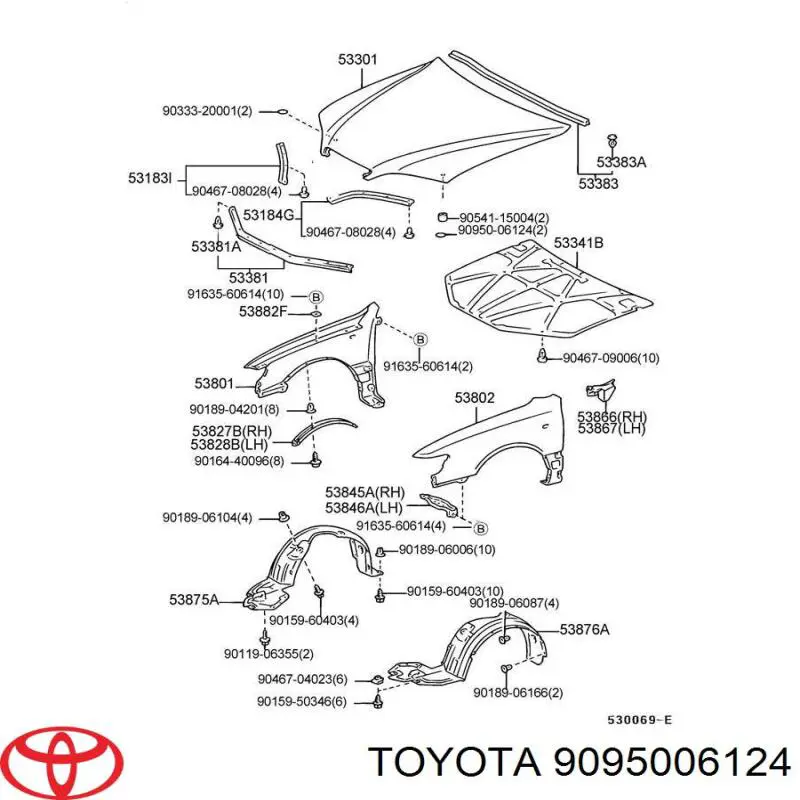 Купити 9095006124 Toyota Датчик відкривання капота