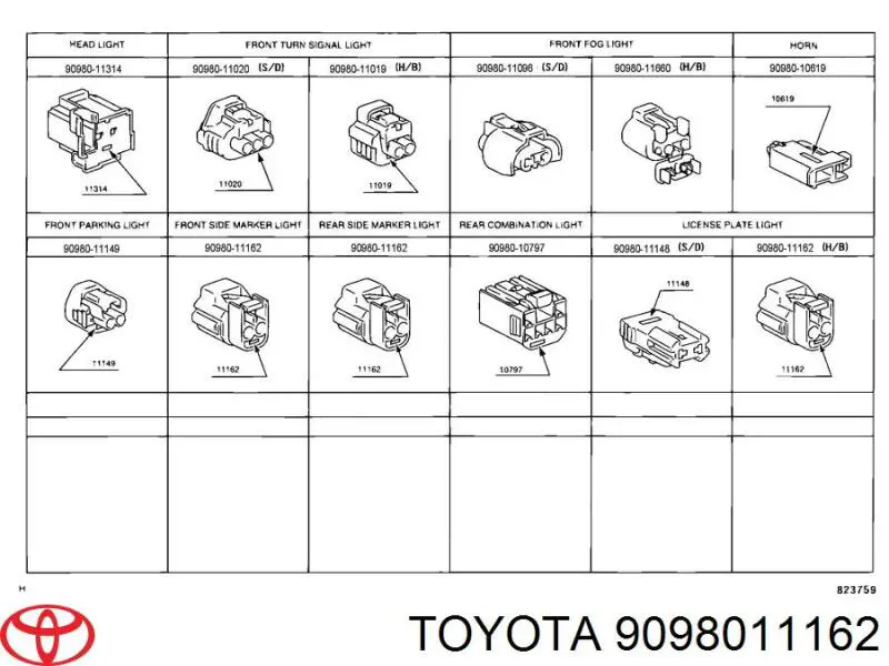 Роз'єм (фішка) заднього ліхтаря 9098011162 Toyota