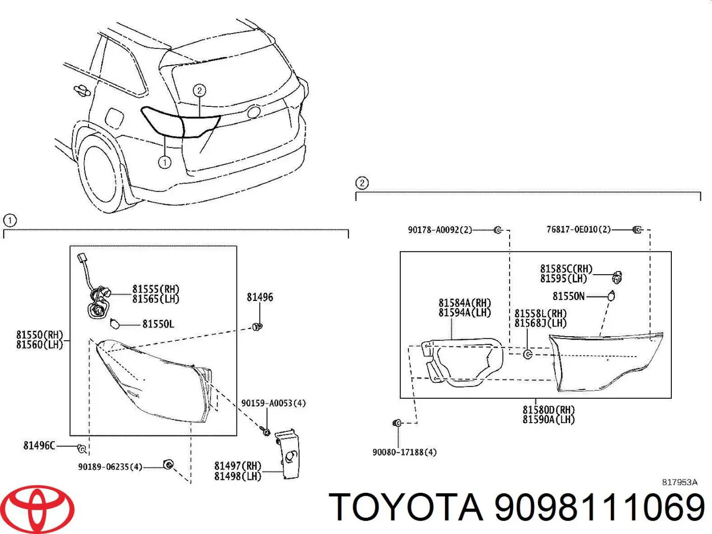 9098111069 Toyota Лампочка плафону освітлення салону/кабіни