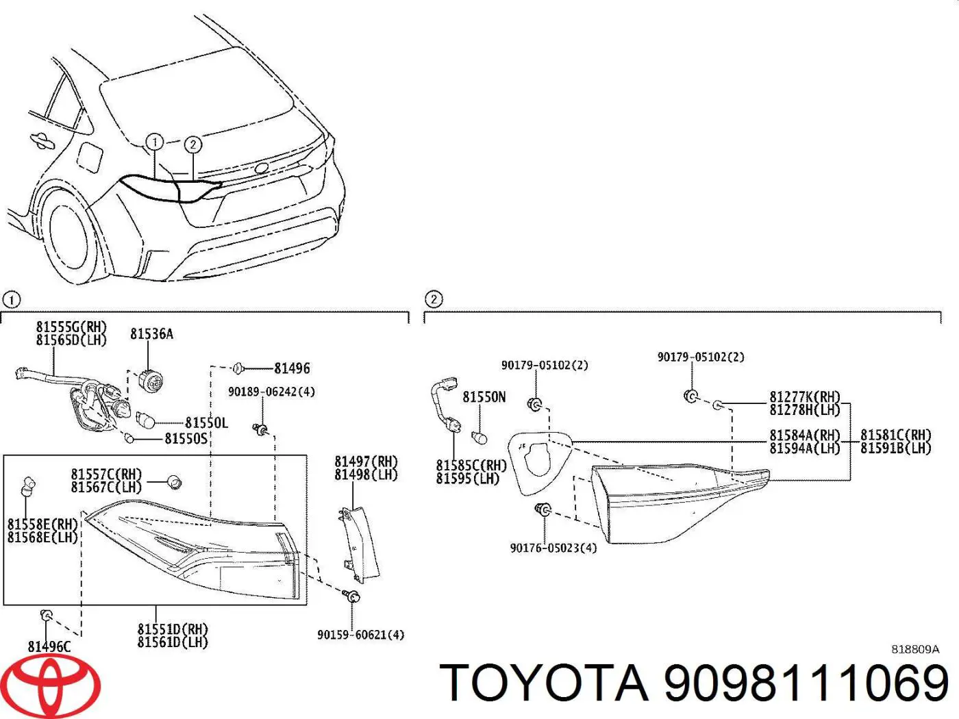 Купити 9098111069 Toyota Лампочка плафону освітлення салону/кабіни