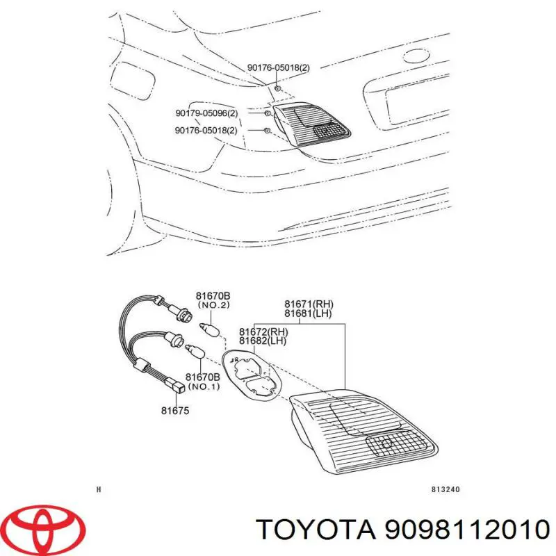 Лампочка плафону освітлення салону/кабіни 9098112010 Toyota