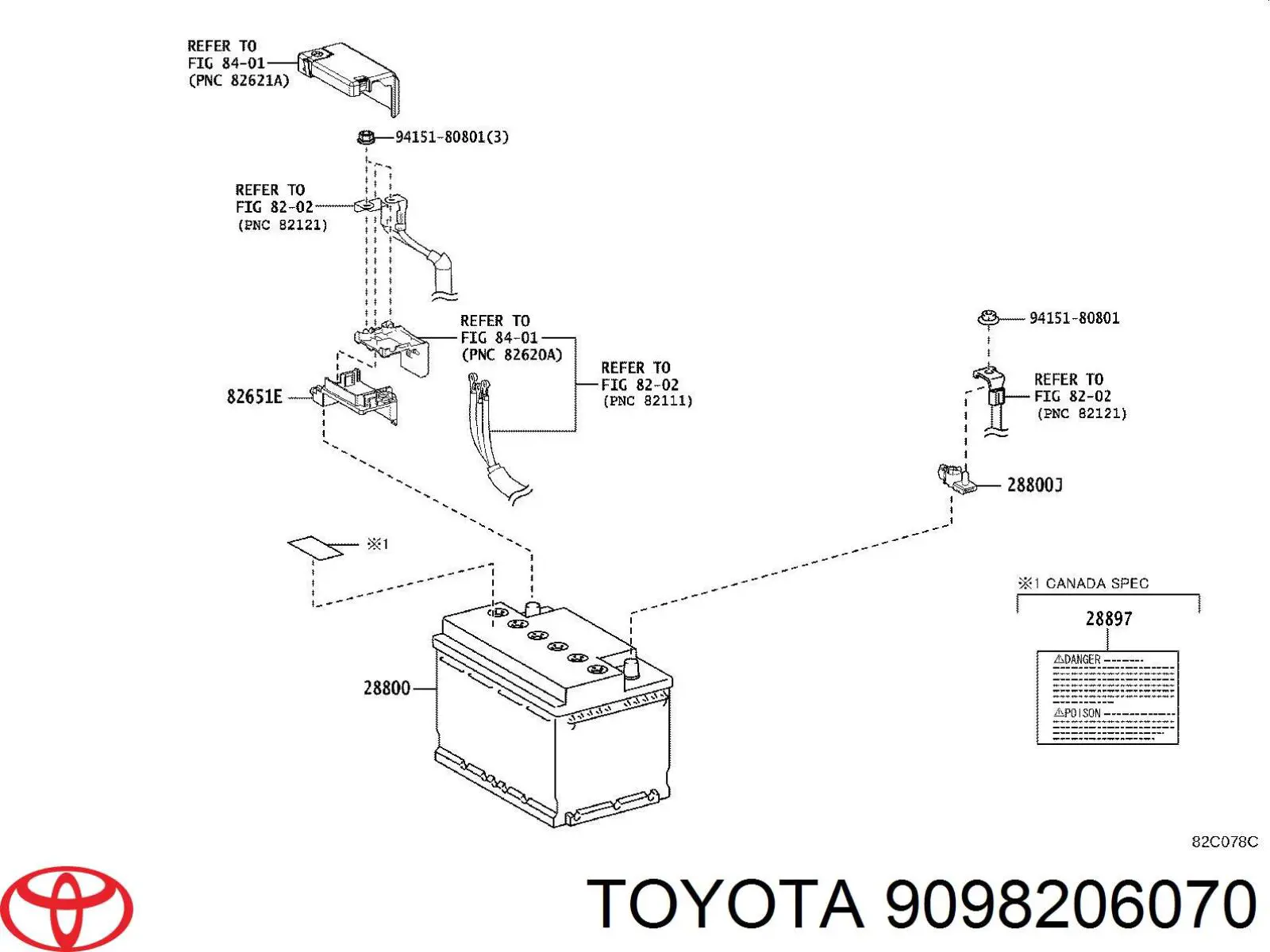 Клема акумулятора (АКБ) 9098206070 Toyota