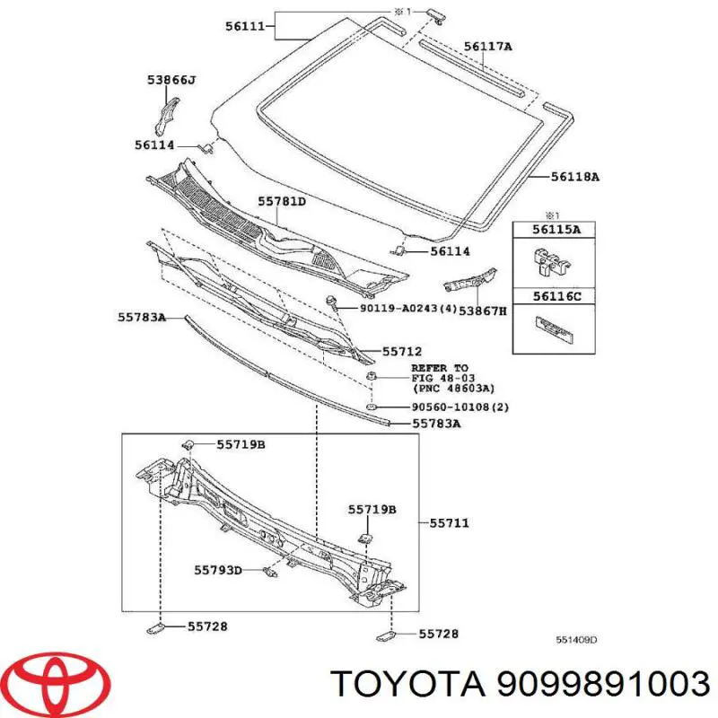 Купити 9099891003 Toyota Ущільнювач лобового скла, верхній
