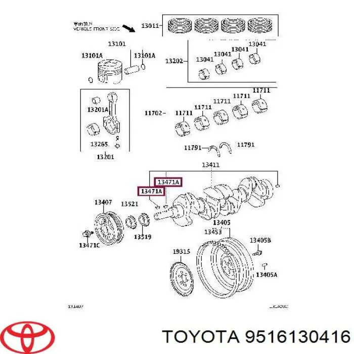 Шпонка коленвала 9516130416 Toyota