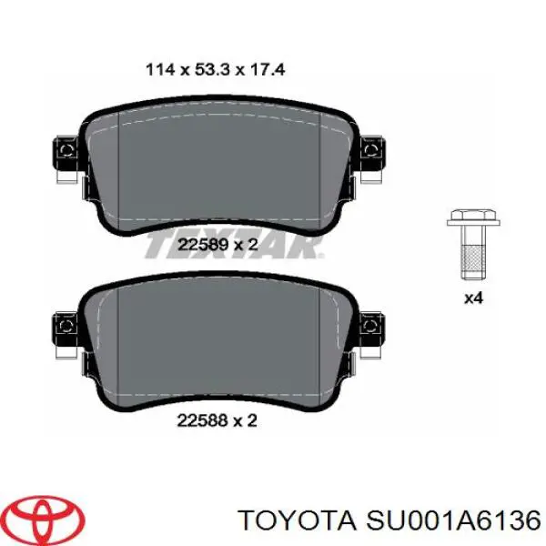 Колодки гальмові задні, дискові SU001A6136 Toyota