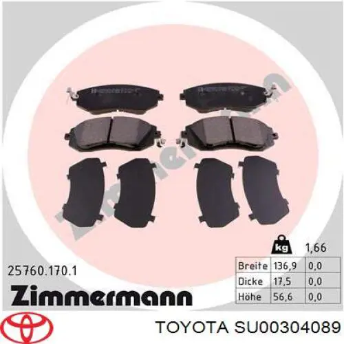 Купити SU00304089 Toyota Колодки гальмівні передні, дискові
