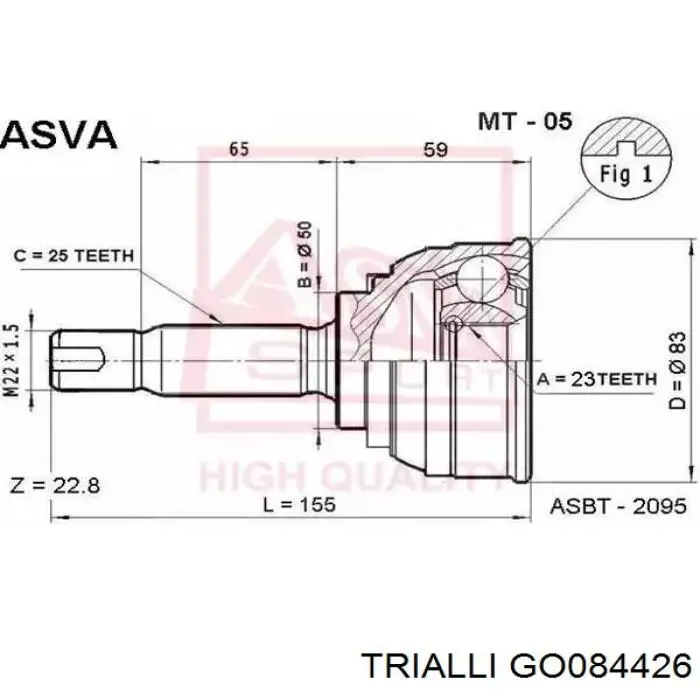 ШРУС зовнішній передній, правий Trialli GO084426 ціна, від 23.99 USD