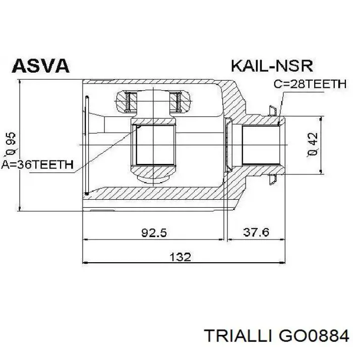 ШРУС внутрішній, передній, лівий GO0884 Trialli