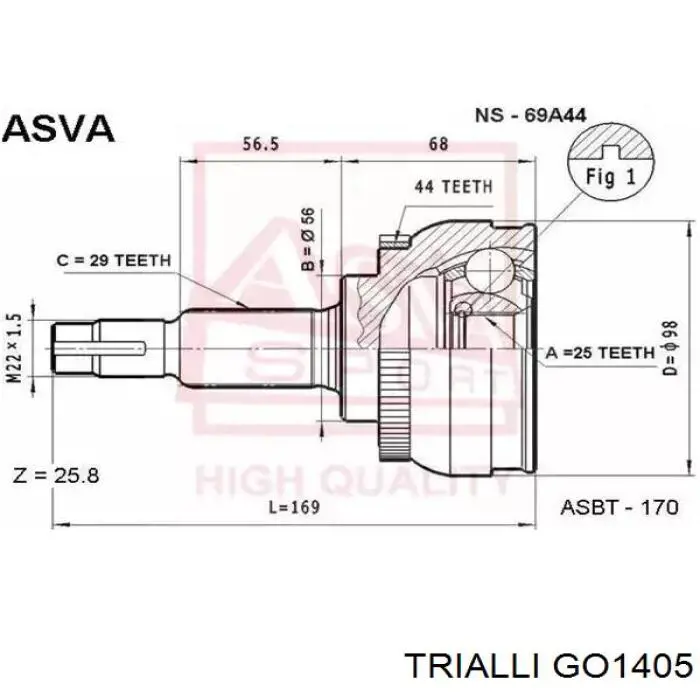 ШРУС зовнішній передній GO1405 Trialli