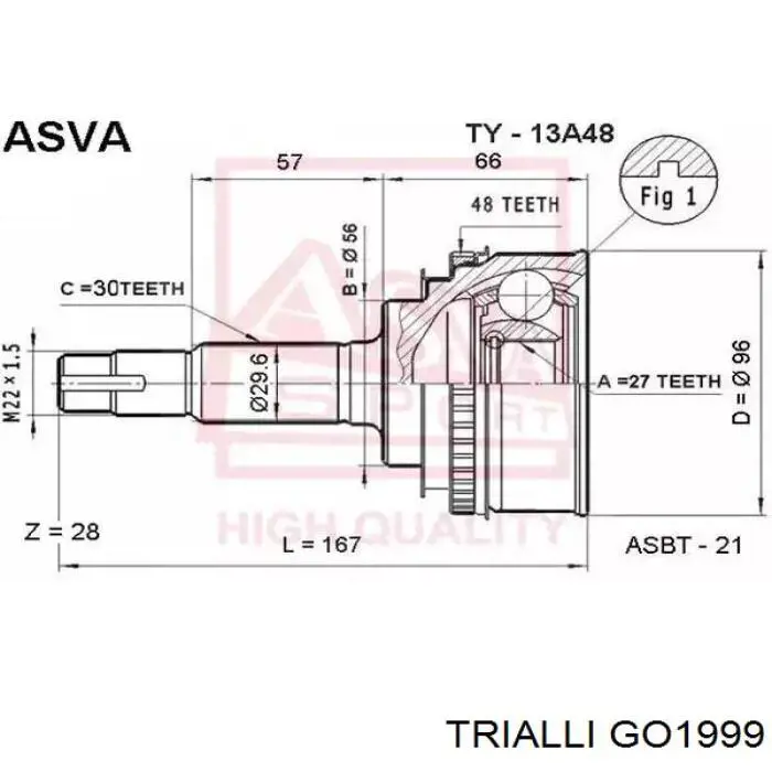 Купити GO1999 Trialli Шарнір приводу зовнішній
