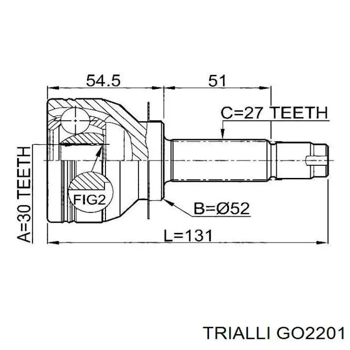 ШРУС зовнішній передній GO2201 Trialli