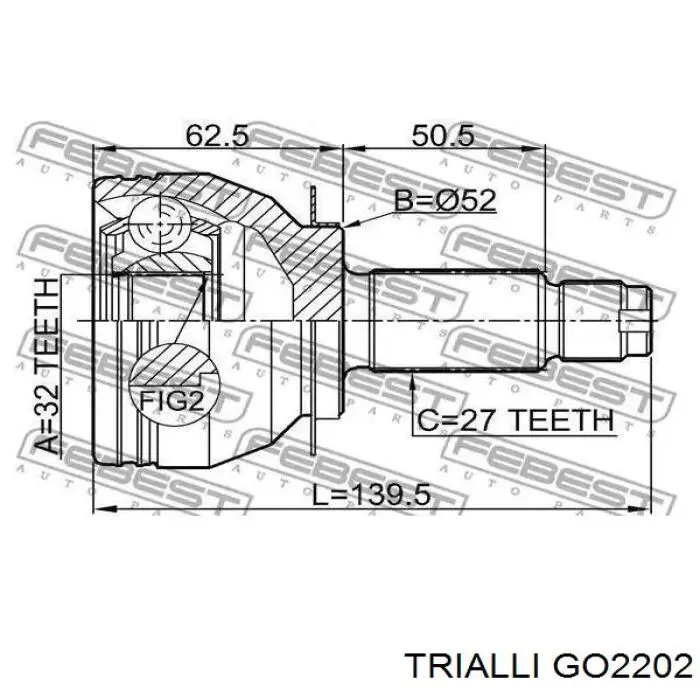 ШРУС внутрішній, передній GO2202 Trialli