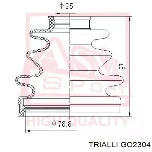 ШРУС внутрішній, передній, правий GO2304 Trialli