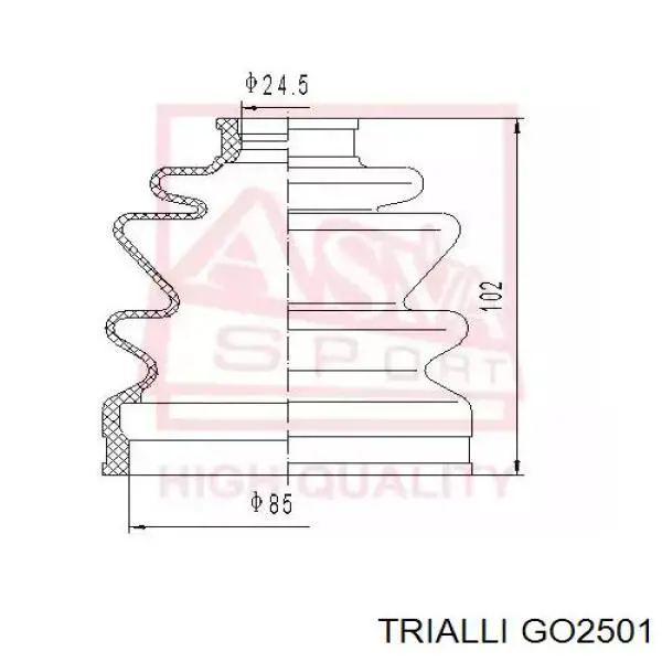 ШРУС зовнішній передній GO2501 Trialli