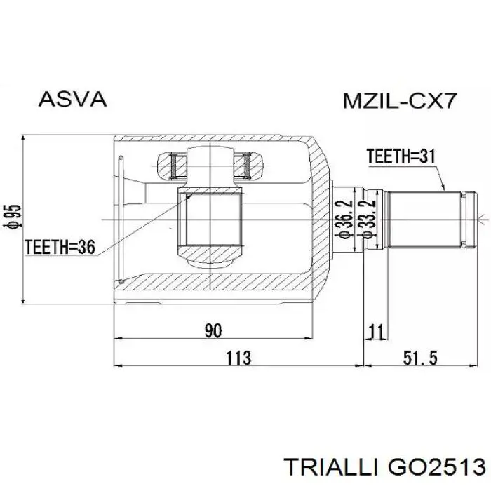 ШРУС зовнішній передній GO2513 Trialli