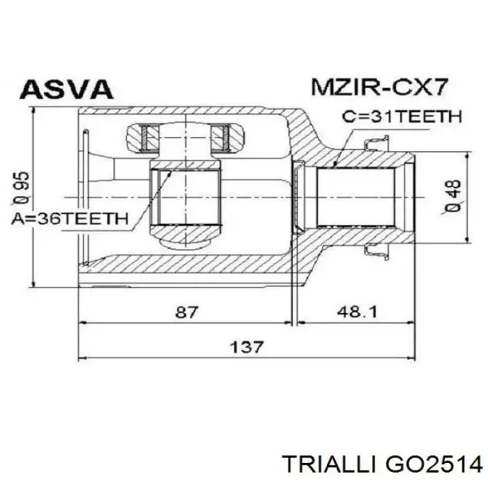 ШРКШ внутрішній, передній, правий Trialli GO2514 ціна, від 38.42 USD