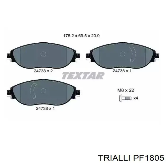 Гальмівні колодки Trialli PF1805 ціна, від 45.52 USD