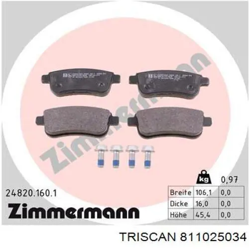 Задні гальмівні колодки Triscan 811025034 ціна, від 15.31 USD