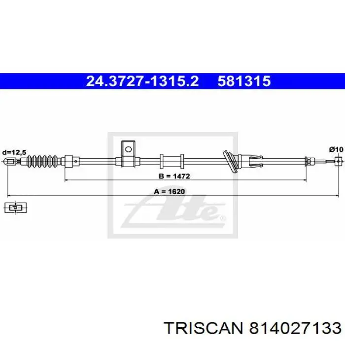Купити 814027133 Triscan Трос ручного гальма задній, лівий