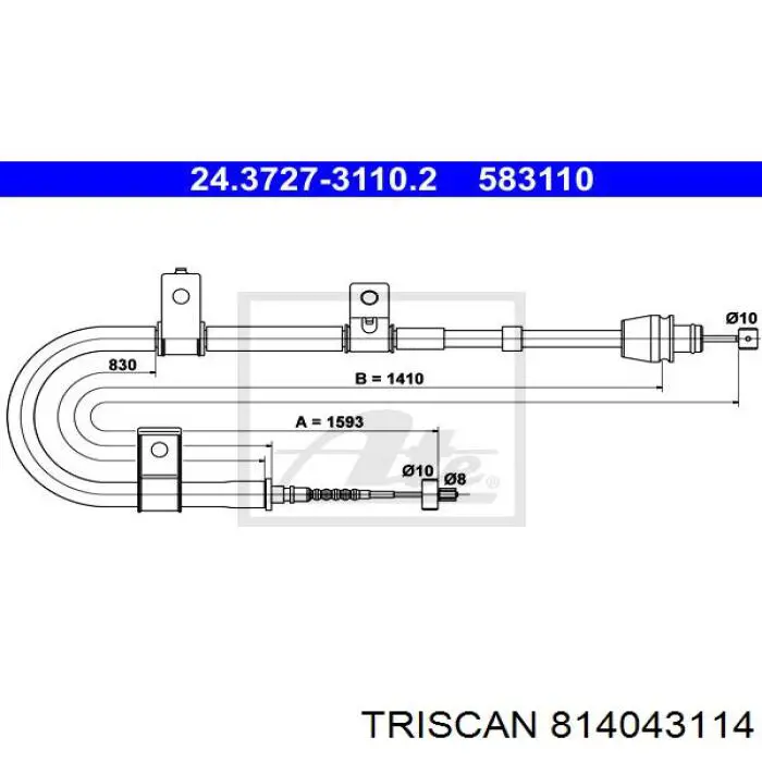 Трос стоянкового гальма задній лівий Triscan 814043114 ціна, від 17.09 USD