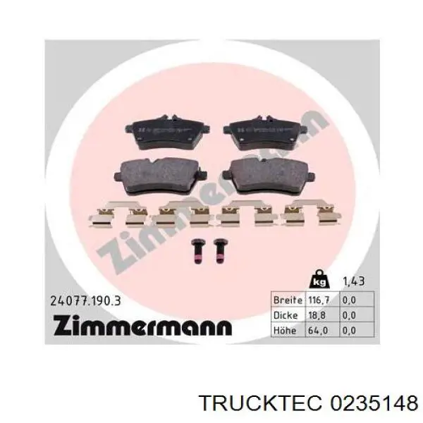 Передні тормозні колодки 0235148 Trucktec