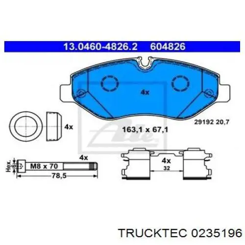 Купити 0235196 Trucktec Колодки гальмівні передні, дискові