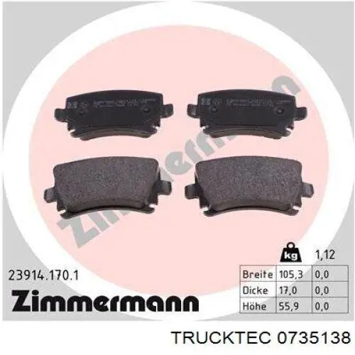 0735138 Trucktec Колодки гальмівні задні, дискові