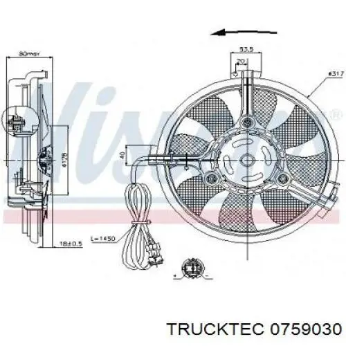 Вентилятор охолодження радіатора 0759030 Trucktec