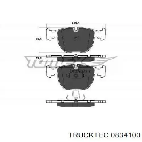 0834100 Trucktec Передні гальмівні колодки