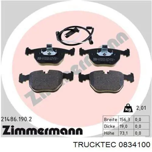 Купити 0834100 Trucktec Колодки гальмівні передні, дискові