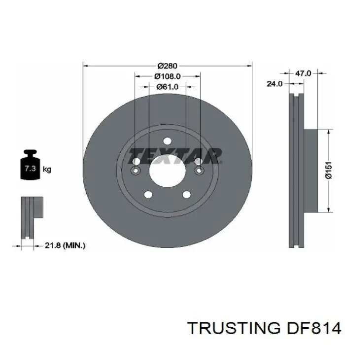 Диск гальмівний передній DF814 Trusting