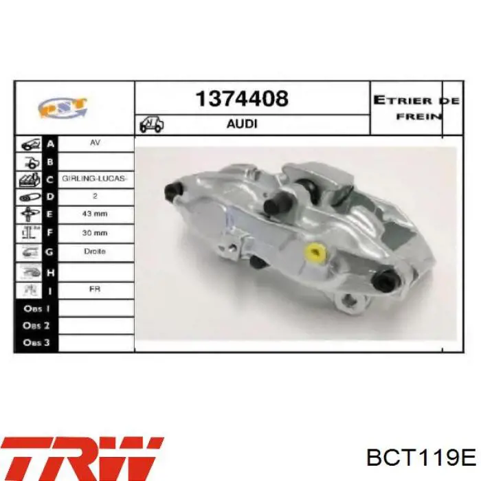Супорт тормзной TRW BCT119
