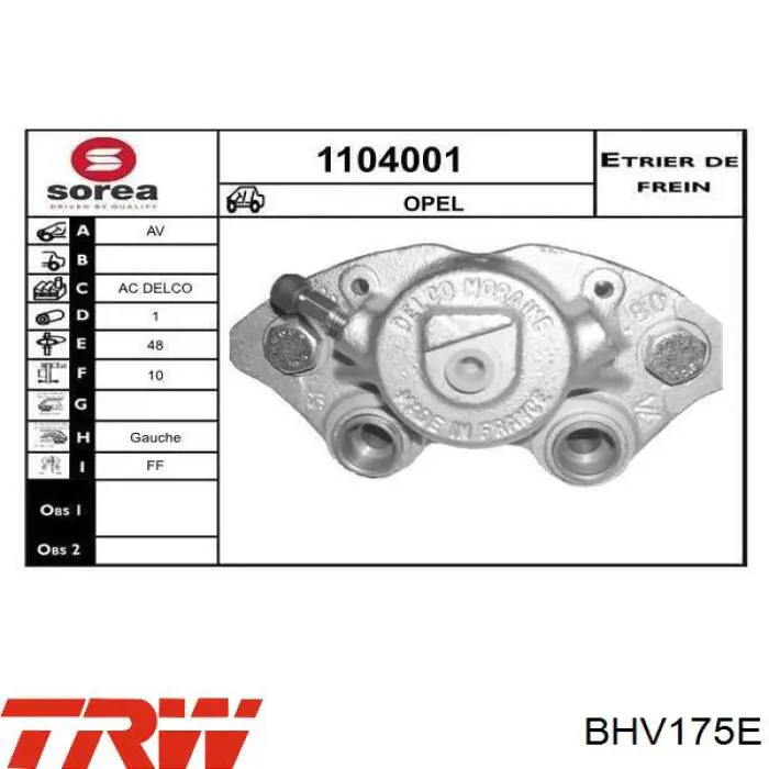 Супорт гальмівний передній лівий TRW BHV175E ціна, від 54.20 USD
