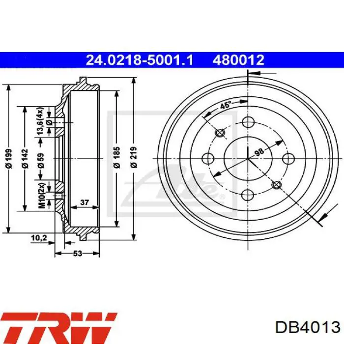 Купити DB4013 TRW Барабан гальмівний задній