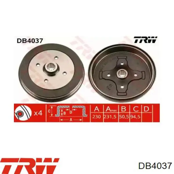 Барабан гальмівний задній DB4037 TRW