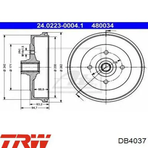 Барабан гальмівний задній TRW DB4037