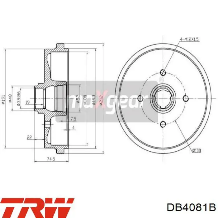 Барабан гальмівний задній DB4081B TRW