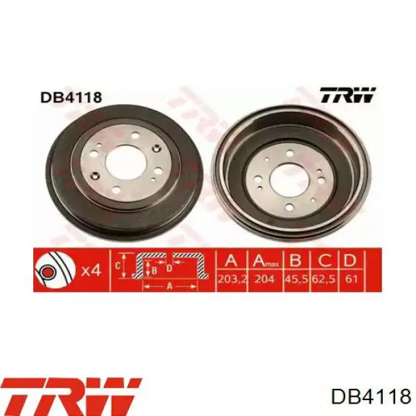Купити DB4118 TRW Барабан гальмівний задній