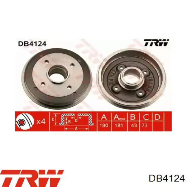 Купити DB4124 TRW Барабан гальмівний задній
