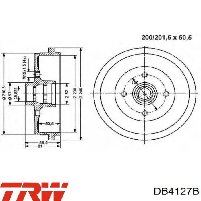 Барабан гальмівний задній TRW DB4127B ціна, від 29.76 USD
