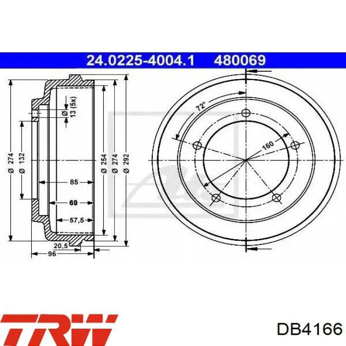 Барабан гальмівний задній TRW DB4166