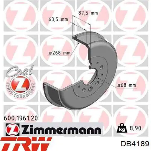 Барабан гальмівний задній DB4189 TRW