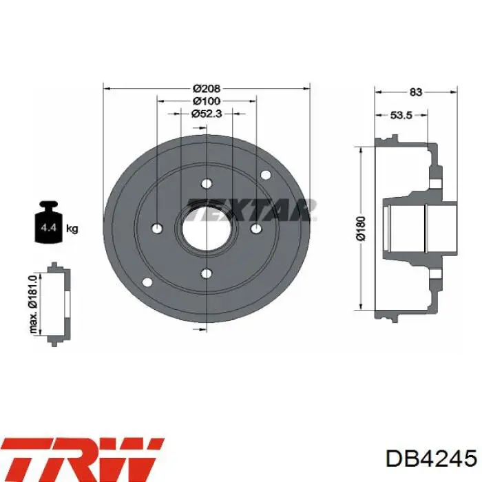 Барабан гальмівний задній DB4245 TRW