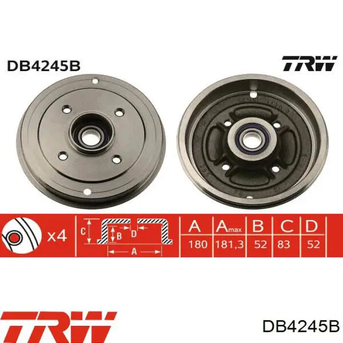 Барабан гальмівний задній TRW DB4245B ціна, від 33.36 USD