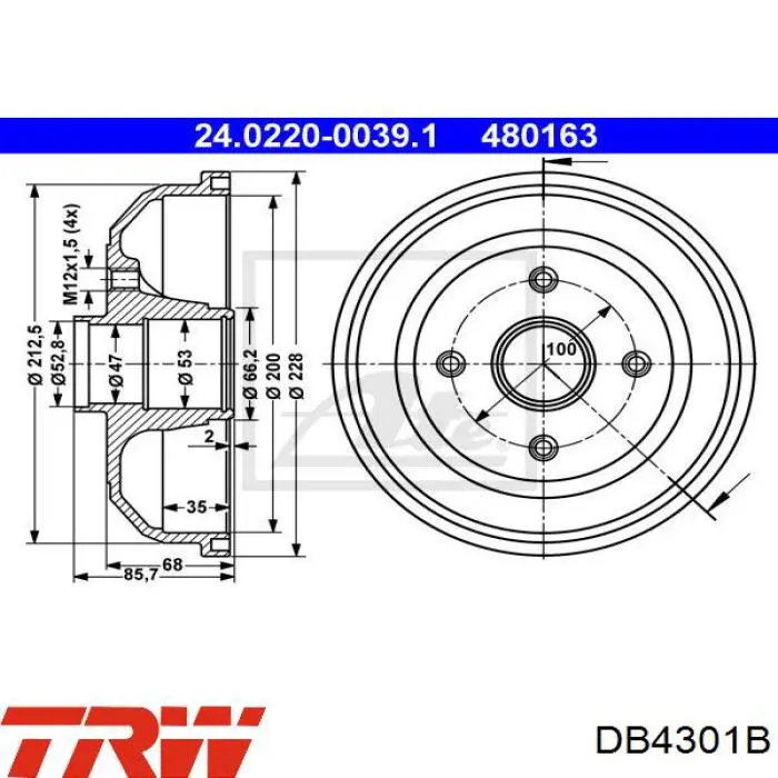 Купити DB4301B TRW Барабан гальмівний задній