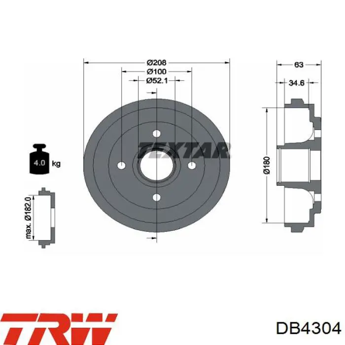 Купити DB4304 TRW Барабан гальмівний задній