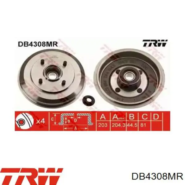 Купити DB4308MR TRW Барабан гальмівний задній