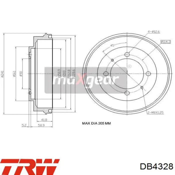 Барабан гальмівний задній DB4328 TRW