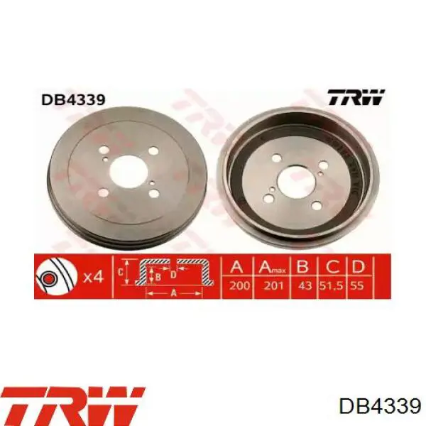 Барабан гальмівний задній TRW DB4339 ціна, від 25.77 USD